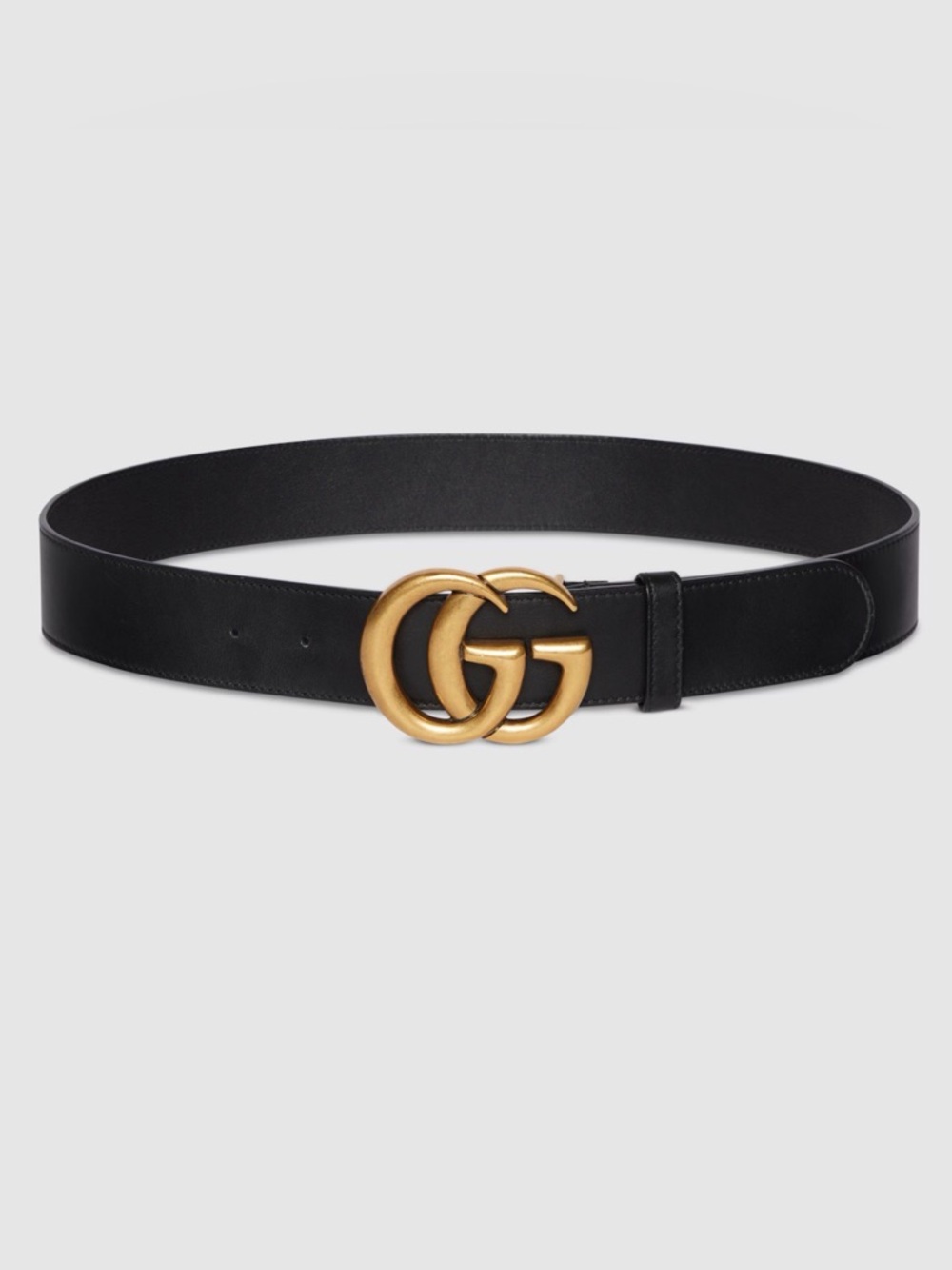 Gucci Black Leather GG Marmont Interlocking Buckle Belt 80